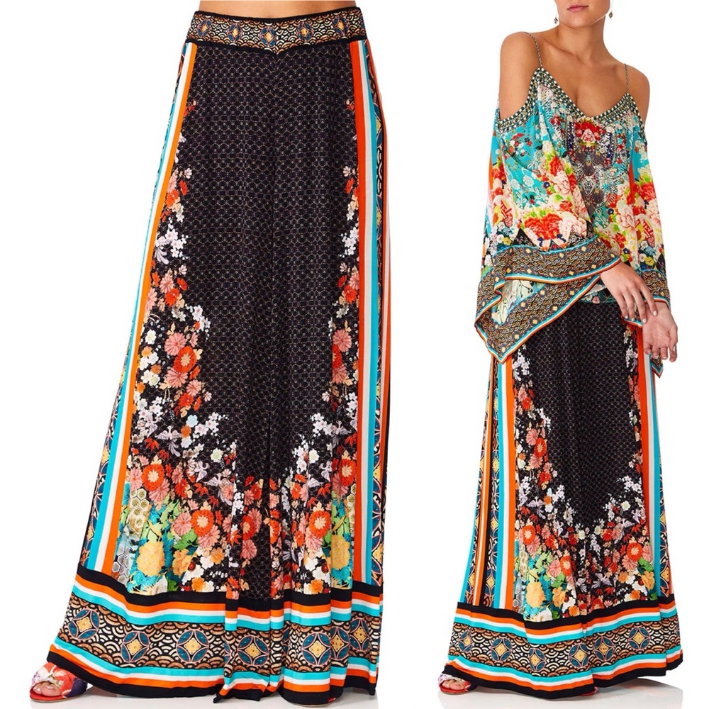 Camilla Knitted Flared Pant Galaxy Floral Embellished Whimsical Black Slinky L